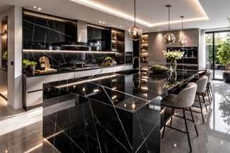 Plan de travail en quartz Silestone noir veiné