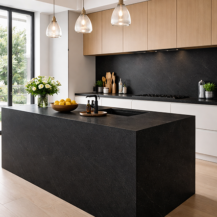 Atelier Da Rocha travaillant une pierre naturelle sur mesure